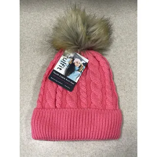 Photo of New -TRULFIT Youth Cable Knit Hat Soft Comfort W/Pom Pom One Size Pink -Outdoor