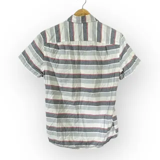 Photo of Frank & Oak Button Down Shirt Men Small White Gray Striped Short Sleeve Collared