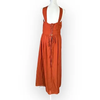 Photo of Birdy Grey Maxi Dress Women's Medium Rust Orange Tie Back Halter Sleeveless