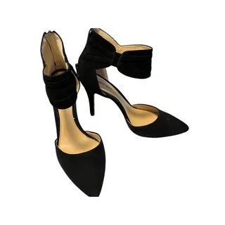 Photo of Gianni Bini Black Suede Pointed Toe Stiletto Heels Ankle Strap Zip Pumps Size 9 EUC
