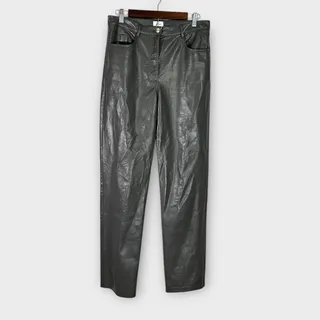 Photo of Aritzia Wilfred The Melina Vegan Leather Pants Women's 10 Dark Gray Cropped