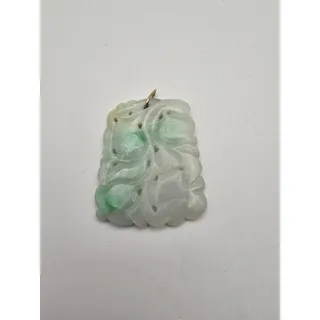 Photo of Vintage Chinese Carved Jade Pendant Plaque w/ 10K Yellow Gold Bail, Icy Green