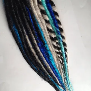 Photo of 20 SE Single Ended Mix Set Dreads Dreadlock Hair Extensions Blue Black White