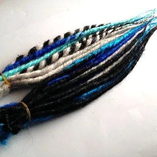 Photo of 20 SE Single Ended Mix Set Dreads Dreadlock Hair Extensions Blue Black White