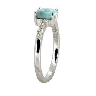 Photo of Larimar & White Topaz Halo Band Ring | Sterling Silver