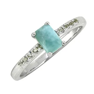 Photo of Larimar & White Topaz Halo Band Ring | Sterling Silver