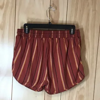 Photo of ShoSho Vintage Y2K Vertical Stripe Drawstring Shorts Brown Gold Retro Boho L