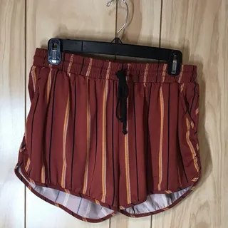 Photo of ShoSho Vintage Y2K Vertical Stripe Drawstring Shorts Brown Gold Retro Boho L