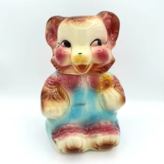 Photo of 1950s American Bisque bear cookie jar blue rompers 11 in USA vintage