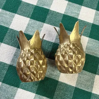 Photo of Vintage Andrea by Sadek Brass Pineapple Candle Holders Pair 1970s Taiwan MCM