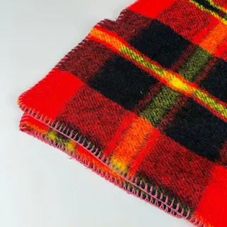 Photo of Mid century vintage camp blanket red plaid wool rustic cabin throw 40x68