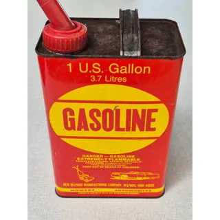 Photo of Vintage 1 Gallon Metal Gasoline Safety Can Red Yellow Tractor Boat Fuel Can