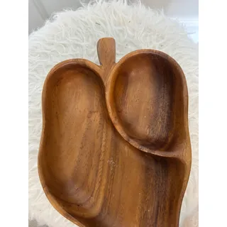 Photo of vintage Blair Hawaii monkey pod wood divided leaf-shaped serving tray