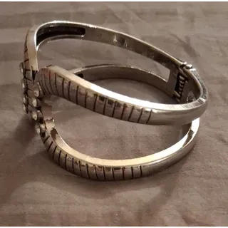 Photo of Desert Prosperity Silver Hinge Bangle Rhinestone Cuff Bracelet
