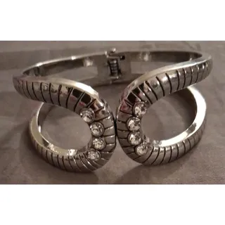 Photo of Desert Prosperity Silver Hinge Bangle Rhinestone Cuff Bracelet