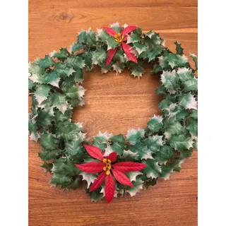 Photo of Kitschy Vintage MCM Plastic Christmas Wreath Holly & Berries flocked