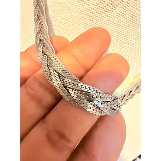 Photo of Vintage 18” Silver Tone Braided Herringbone Necklace