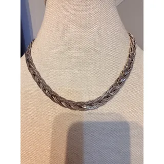 Photo of Vintage 18” Silver Tone Braided Herringbone Necklace