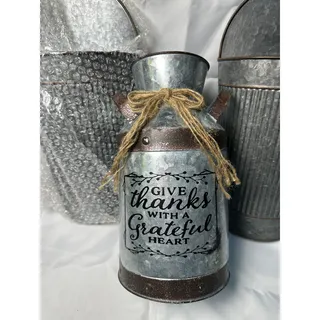 Photo of 3 Pc Galvanized Metal Farmhouse Decor Milk Can Vase Wall Pockets Rustic Set