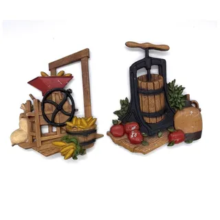 Photo of Vintage 1978 Homco Corn Hopper & Apple Cider Pair Press Metal Wall Decor 1270BX