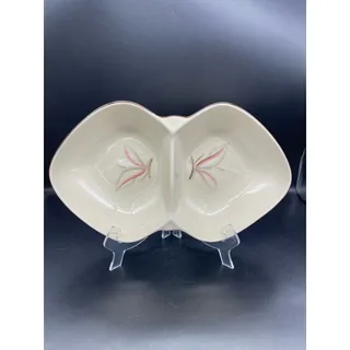 Photo of Vintage MCM Winfield True Porcelain Dragon Flower Divided Serving Dish Bowl 13"