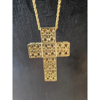 Photo of Gold Tone Rhinestone Cross Pendant Long Necklace Religious Statement Jewelry