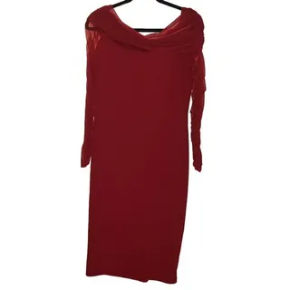 Photo of Fashion Nova Red Sheer Long Sleeve Bodycon Dress Size XL Knee Length Pullover