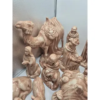 Photo of Vintage Holland Mold Nativity Set 20 Pieces Pink & Gray Glazed Baby Jesus Set GC