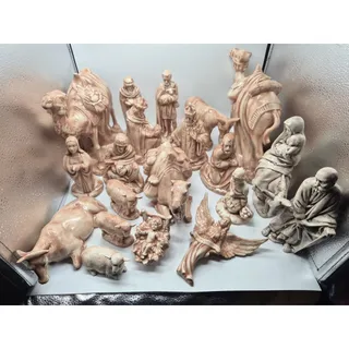 Photo of Vintage Holland Mold Nativity Set 20 Pieces Pink & Gray Glazed Baby Jesus Set GC
