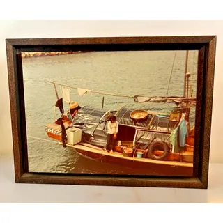 Photo of Vintage Photo in Floating Frame C1980s Girl on Boat in Hong Kong Harbor 8x6"