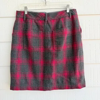 Photo of Eddie Bauer Wool Blend Plaid Straight Skirt  8 Red Gray Preppy