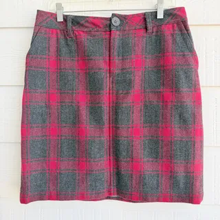 Photo of Eddie Bauer Wool Blend Plaid Straight Skirt  8 Red Gray Preppy