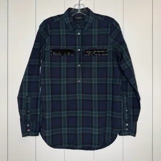 Photo of J.Crew Plaid Button Shirt Women’s 2 Bugle Bead Pocket Blue Green