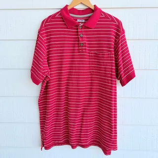 Photo of Duluth Trading Mens XL Red Stripe Cotton Polo Shirt Pocket