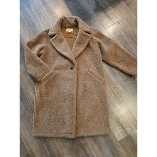 Photo of Michael Kors Camel Teddy Faux Fur Coat Women's Size L Double Breasted- Pristine