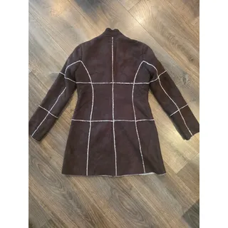 Photo of Bebe Brown Faux Suede Sherpa Trim Zip Coat Jacket Size L Y2K Boho Penny Lane