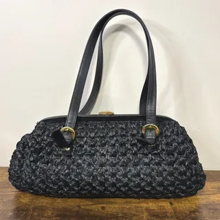 Photo of Morris Moskowitz Baguette Shoulder Bag Vintage Black Woven Raffia Gold Hardware