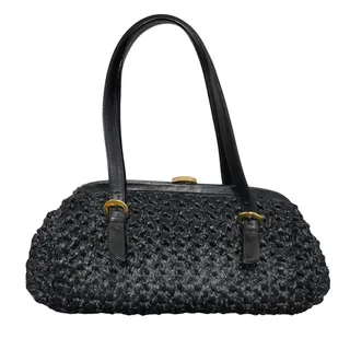 Photo of Morris Moskowitz Baguette Shoulder Bag Vintage Black Woven Raffia Gold Hardware