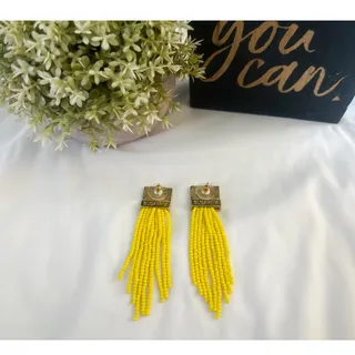 Photo of SUGARFIX Yellow Beaded Tassel Earrings Statement Fringe Dangle Earrings