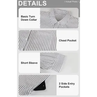 Photo of Summer Casual Stripe Shirt Dress Button Down Loose Fit Holiday Mini Shift Dress