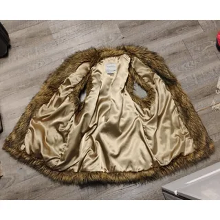 Photo of Pamela McCoy Vest Brown Multi Faux Fur Collared hook Front Pockets Lined Size L