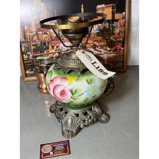 Photo of Vtg Floral Glass Hurricane Lamp TV Prop The First Lady Hollywood Screen Used