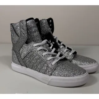 Photo of Vtg Rare Y2K Supra Skytop High Top Silver Glitter Sneakers Youth/Men’s US 5 W6.5