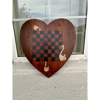 Photo of Heart shaped geese hearts wooden checkerboard wall decor VTG hand painted 90s