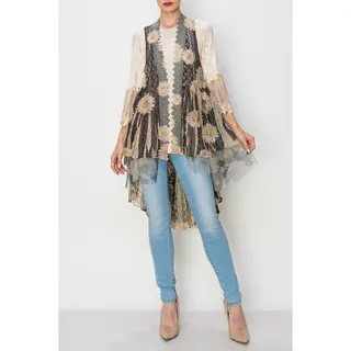 Photo of Origami Hi-Lo Lace Vest Black Daisy Small