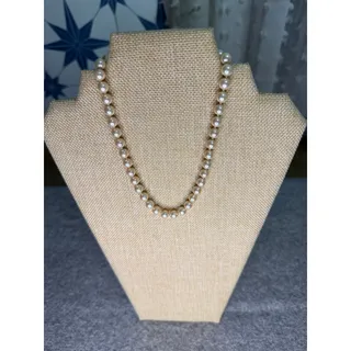 Photo of Vintage 1960s Marvella Hand Knotted Faux Pearl Choker Necklace 15 Inch Cream Gold