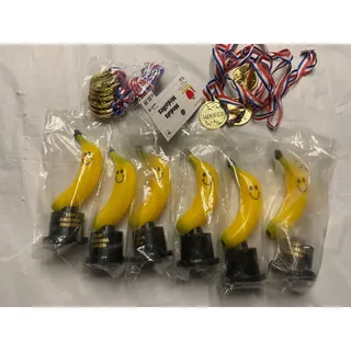 Photo of 6 Pack - Top Banana Award Trophies Plastic. 5 3/4" & 9 Medals Necklaces