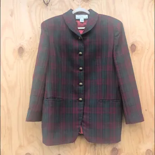 Photo of Vintage Rena Rowan For Seville Tartan Plaid Bronze Button Blazer Women's 12