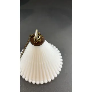 Photo of Antique Milk Glass Smoke Bell Ribbed Beaded Kerosene Oil Lamp Old Chain
