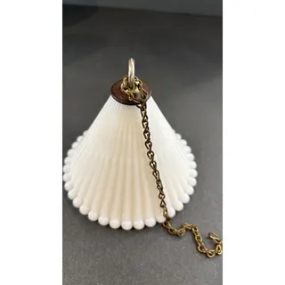 Photo of Antique Milk Glass Smoke Bell Ribbed Beaded Kerosene Oil Lamp Old Chain
